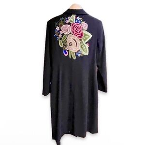 VTG Princess Coat Embroidered CAbi Long Line Opera Jacket Roses Floral Black